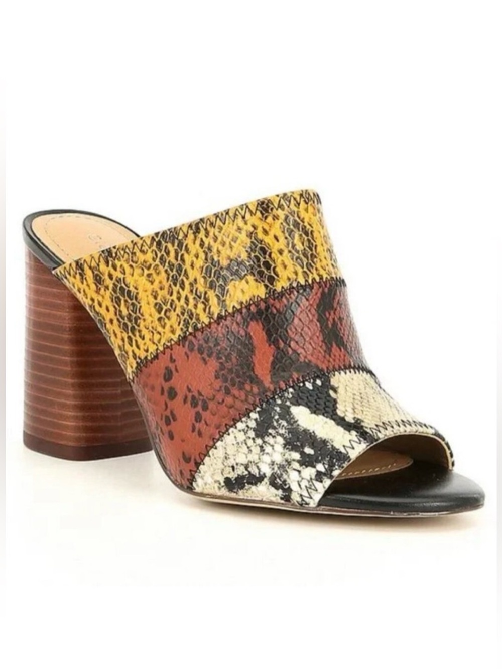 New GIBSON & LATIMER Mya Multi-color Snake Patchwork Open-toe Heeled Mules 9.5